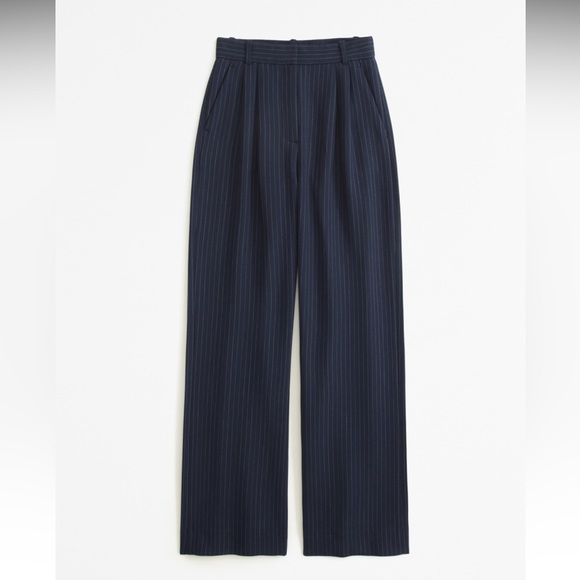 Abercrombie Tailored Relaxed Straight Pant - Navy Pinstripe - Picture 5 of 8